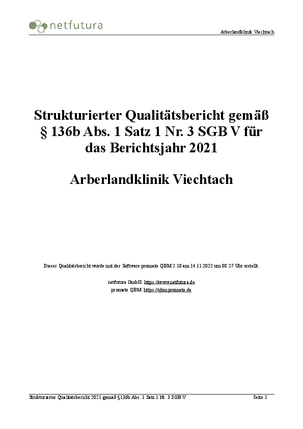 Strukturierter Qualitätsbericht Arberlandklinik Viechtach 2021